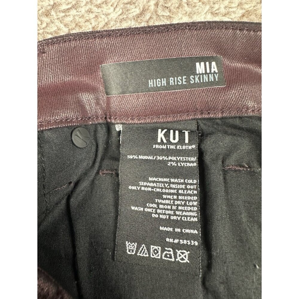 Kut from the Kloth Mia High Rise Skinny Wet Look Bordeaux Jeans Size 0 - Picture 10 of 16